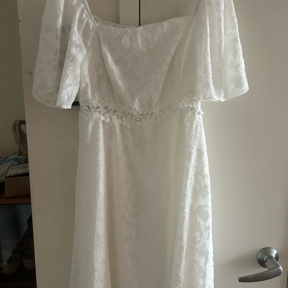 SHEIN White Floral Lace Long Sleeve Dress